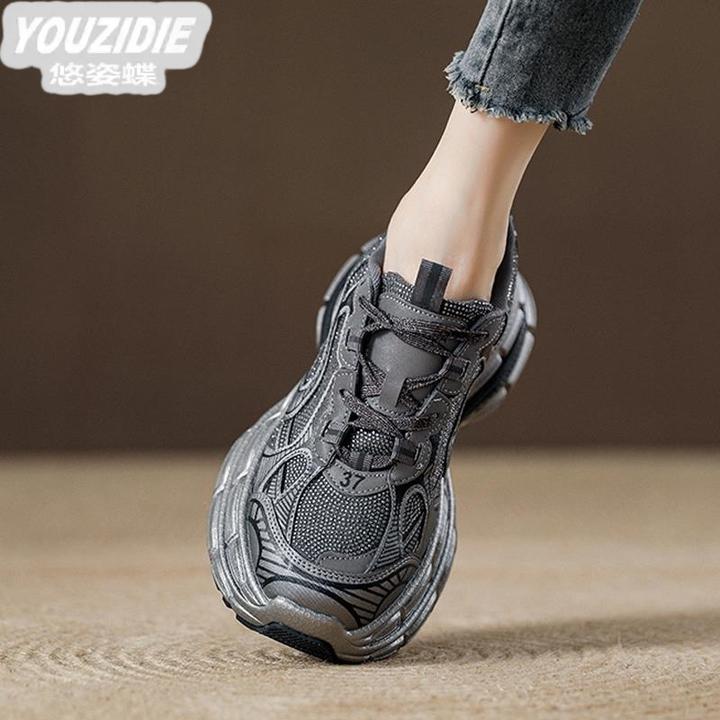 休闲鞋西班牙小众品牌水钻灰色老爹鞋厚底松糕鞋轻便运动鞋透气