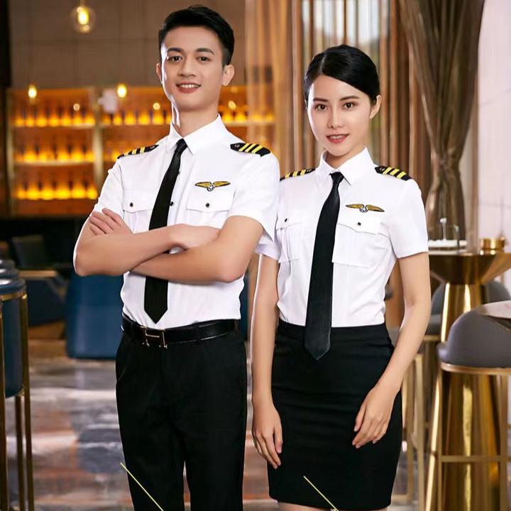 白色短袖衬衣空少职业衬衫酒店工作服保安服军鼓队乐队演出服春夏