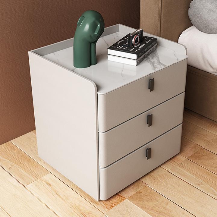 全实木轻奢床头柜纯实木岩板储物柜现代实木收纳柜简约卧室床边柜