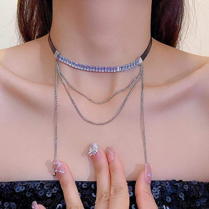 合金皮质项链 暗黑风皮革链条流苏项链性感设计配饰夜店辣妹必配