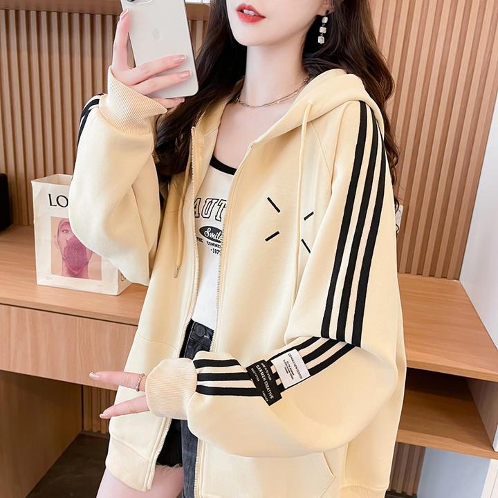 春秋季时尚连帽卫衣女休闲显瘦薄款百搭宽松洋气学生长袖华棉外套