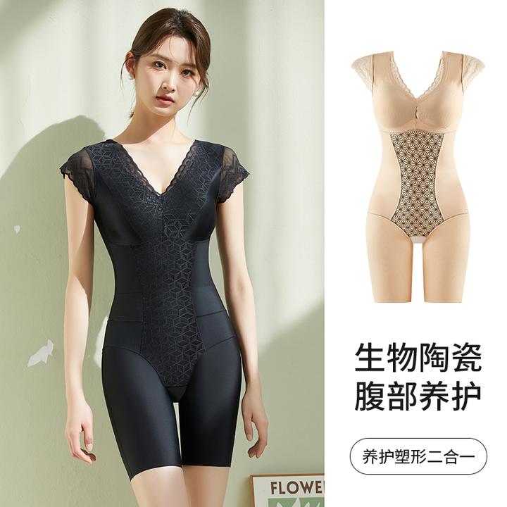 蕾丝塑身衣塑形束腰提臀美体连体瘦身内衣女士薄款带胸垫免穿文胸