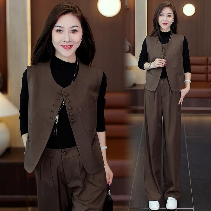 休闲西装套装女新款2024春秋显瘦气质洋气时尚复古减龄百搭三件套