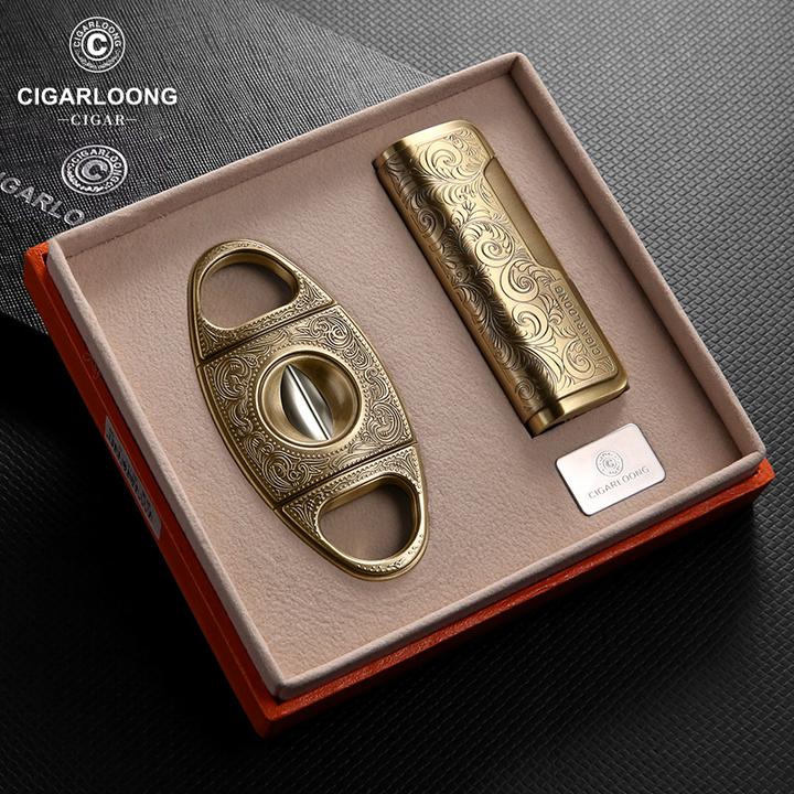 CIGARLOONG茄龙雪茄V型剪不锈钢便携防风雪茄打火机套装 CL-T313