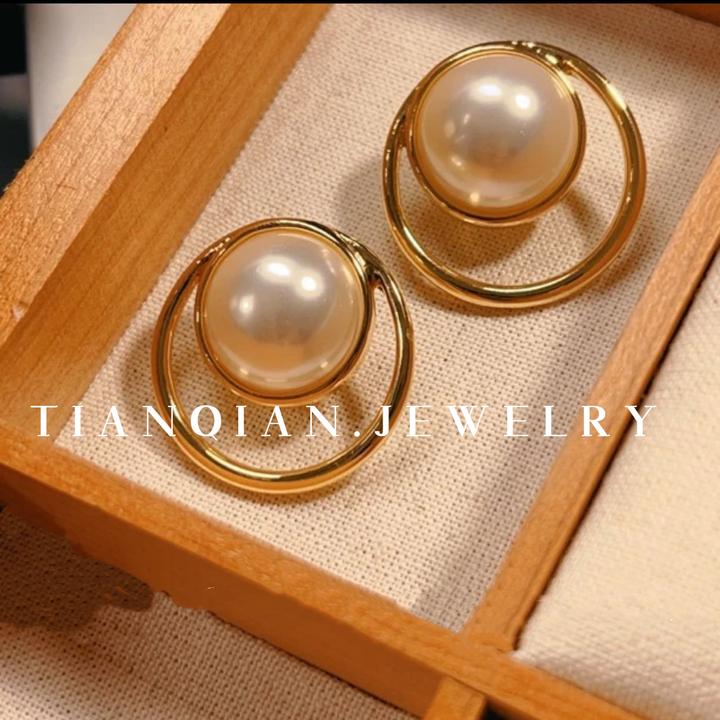 铜合金耳饰 T.Q【月光倾城】轻奢高级感珠珠耳钉