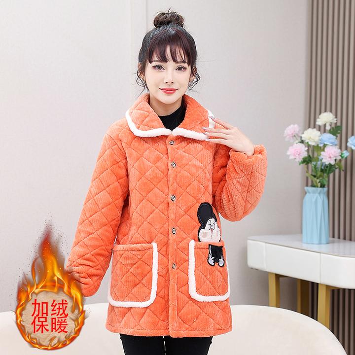 新款加绒加厚罩衣时尚棉衣女士短款保暖加厚工作服外穿家居服棉袄