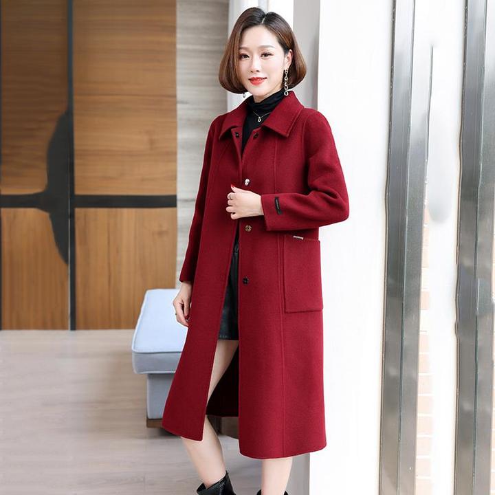 恒源祥彩羊妈妈双面零仿羊绒大衣女中长款2024新款高端气质时尚仿