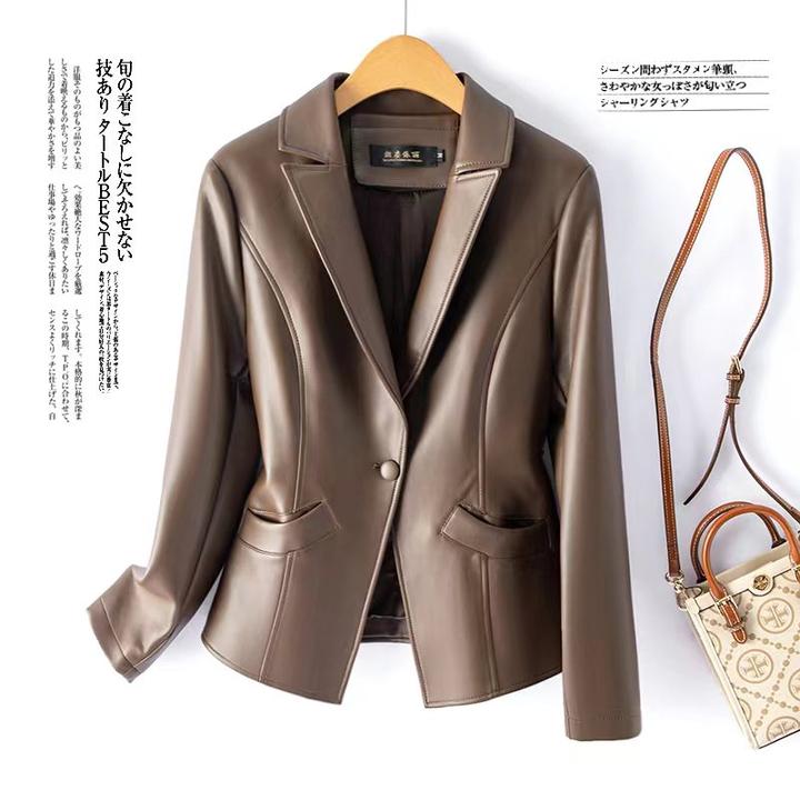 【海宁真皮882】秋冬新款韩版修身百搭时尚气质休闲绵羊皮夹克西服