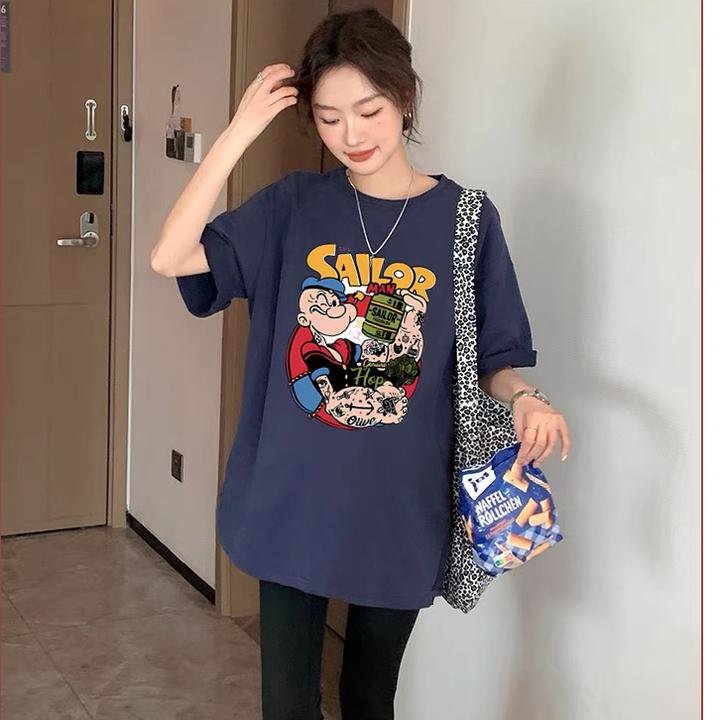 孕妇装夏季韩版宽松大码卡通显瘦纯棉短袖t恤中长款孕妇上衣清凉