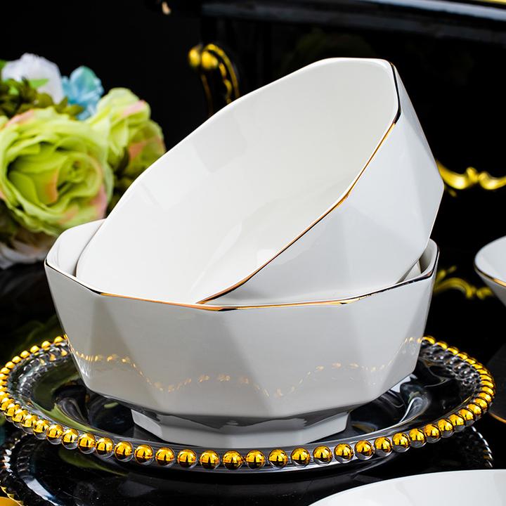 钻石人生8英寸大汤碗2个装景德镇家用陶瓷餐具高档餐厅高颜值防烫