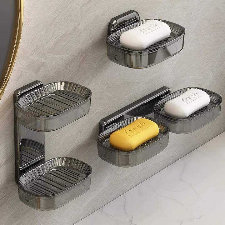 肥皂盒壁挂式卫生间免打孔双层肥皂沥水盒家用浴室收纳香皂置物架