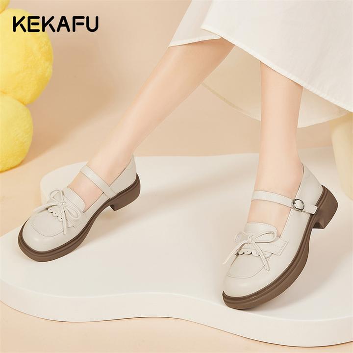 珂卡芙玛丽珍小皮鞋女粗跟2025年新款法式酒红色女厚底百搭单鞋女