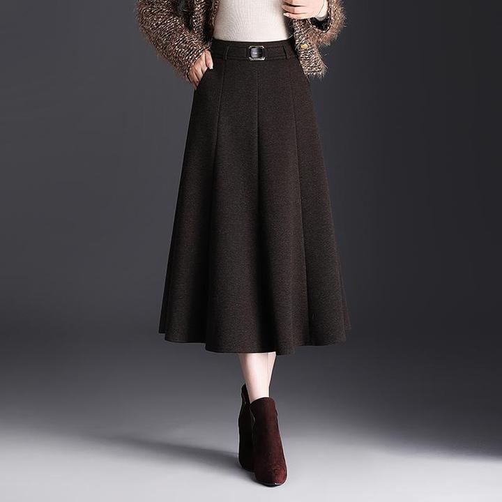 2024秋冬新款毛呢八片裙a字裙女高腰气质显瘦半身裙中长遮胯伞裙