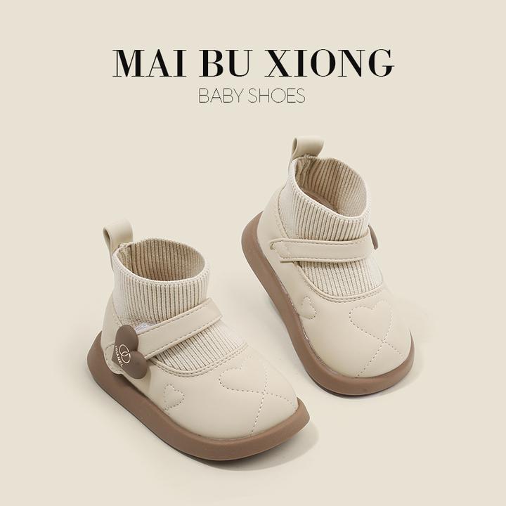 麦布熊韩版女宝宝鞋子婴儿童鞋学步鞋加绒女童秋冬袜子鞋小童皮鞋