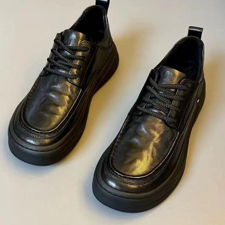 男鞋秋季新款纯皮商务休闲一脚蹬舒适圆头时尚百搭软底皮鞋男