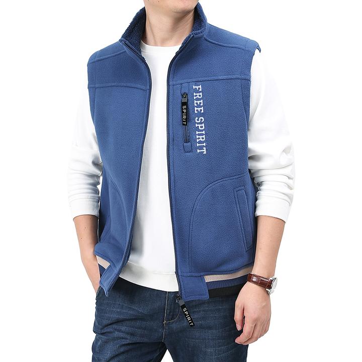男士加绒马甲秋冬季户外大码宽松外穿保暖摇粒绒复合立领坎肩背心