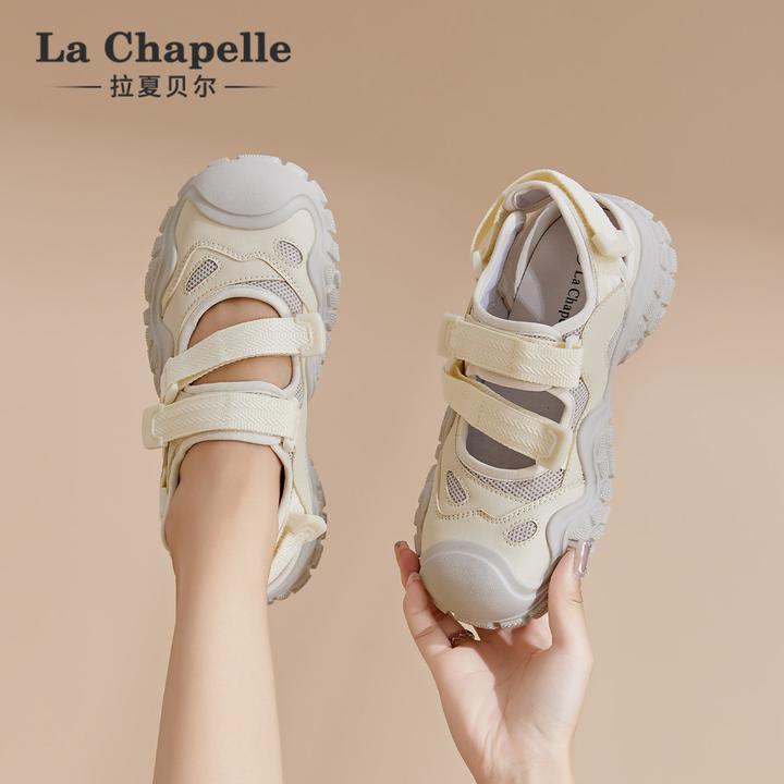 拉夏贝尔运动沙滩凉鞋女款2025夏季新款透气包头登山魔术贴溯溪鞋