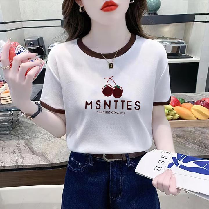 伶曼妮白色ins短袖t恤女装洋气宽松时尚别致显瘦百搭女士上衣