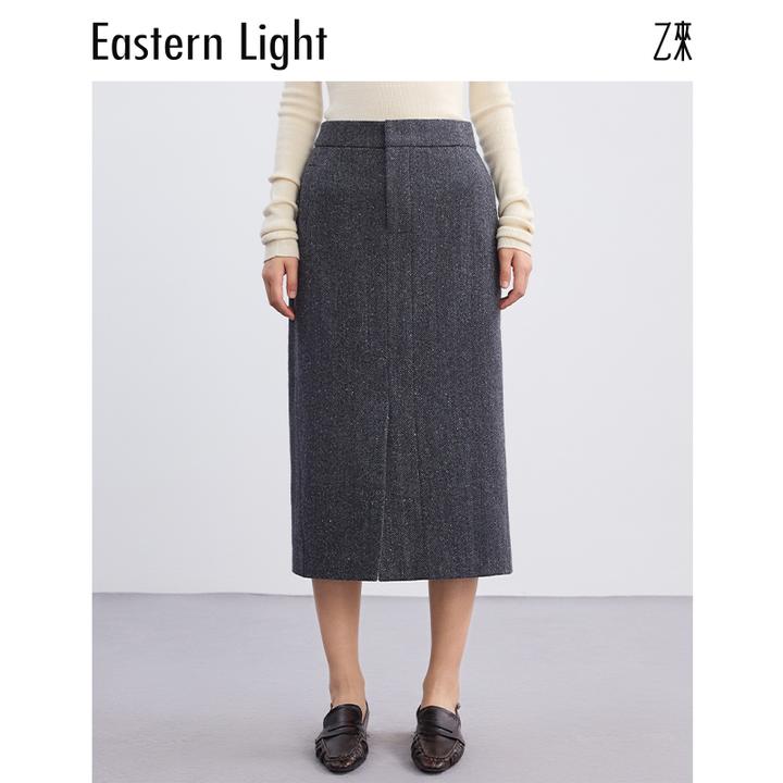 Eastern Light/乙来秋冬显瘦气质半身裙中长款格蕾人字纹半裙女士