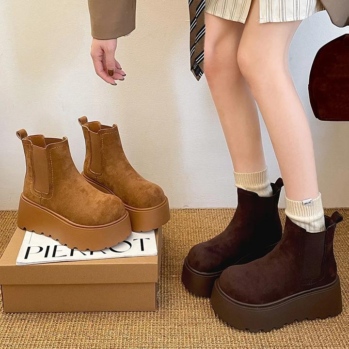 棕色东北增高厚底雪地靴女款2025新款冬季加绒加厚保暖勃肯短靴子