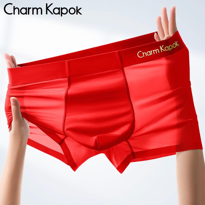 CharmKapok男士内裤红色本命年属马年结婚冰丝无痕夏季薄款平角裤