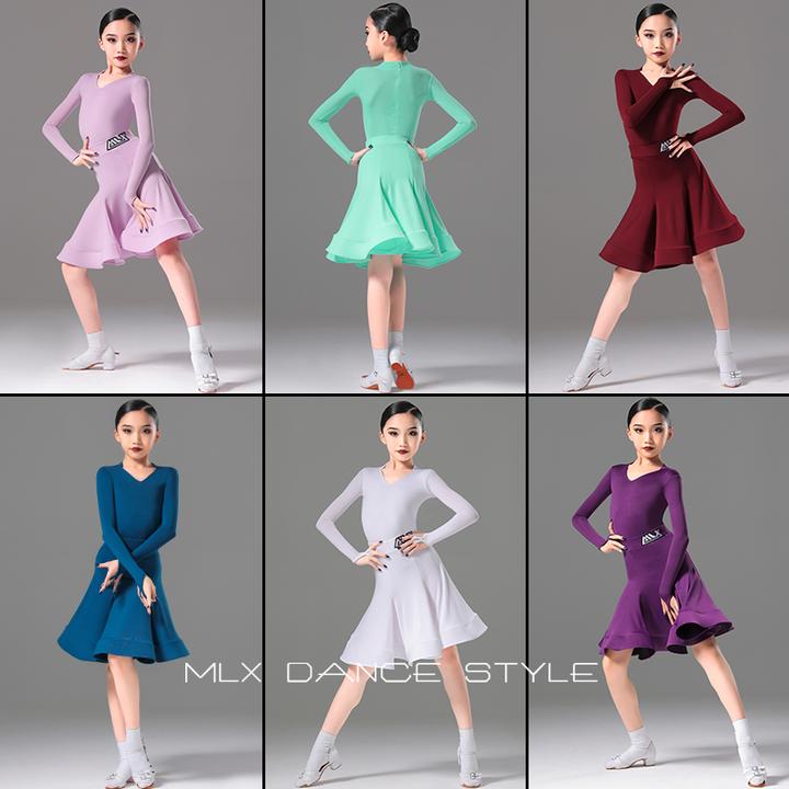 慕岚希8925新款拉丁舞女童长袖比赛规定服分体少儿舞蹈考级演出服