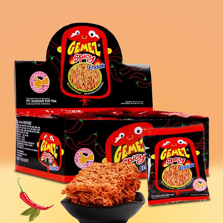 GEMEZ【送糖果】印尼进口网红小鸡面烧烤火辣办公室零食干脆面
