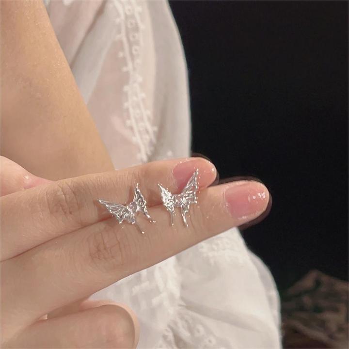 楚噢 925银耳饰 925银粉钻蝴蝶耳钉小众轻奢气质闺蜜女生日礼物