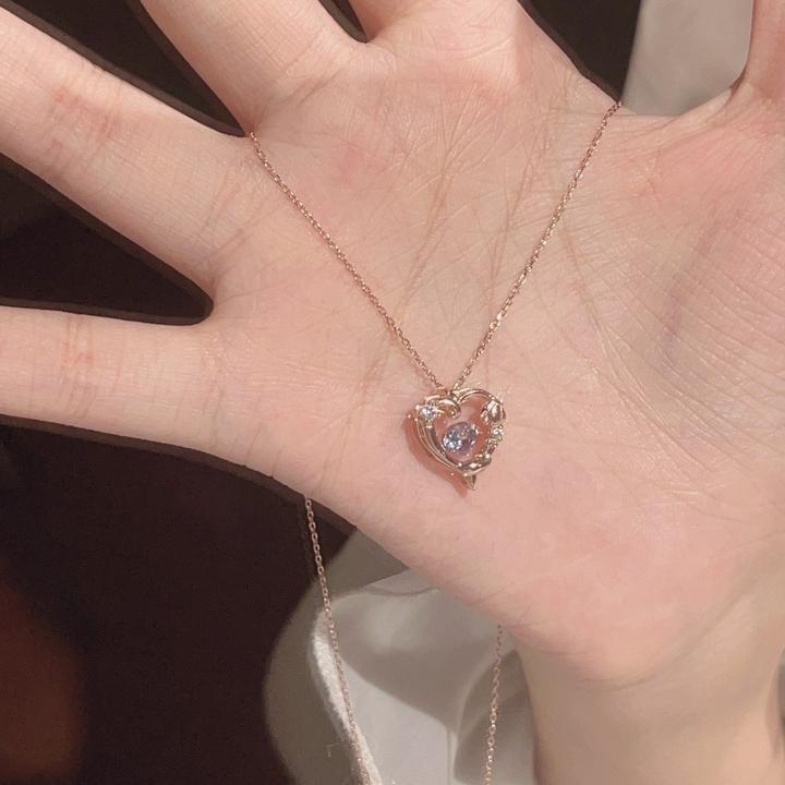 楚噢 坠链均925银 海蓝跳动的心项链轻奢礼物时尚高级甜美气质女