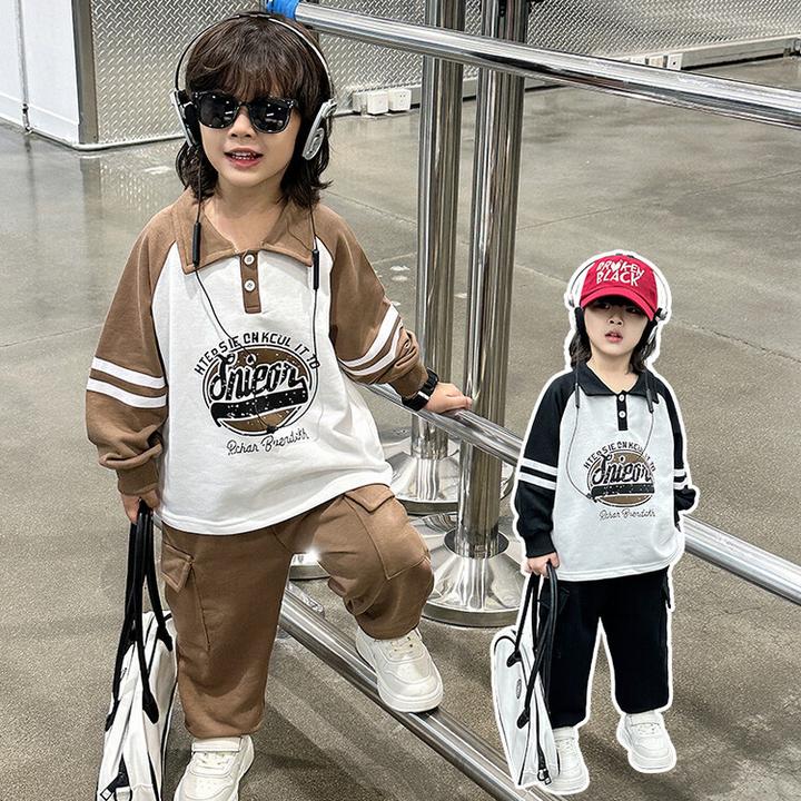 儿童韩版帅气休闲套装男童春秋款长袖POLO衫卫裤两件套潮童套装