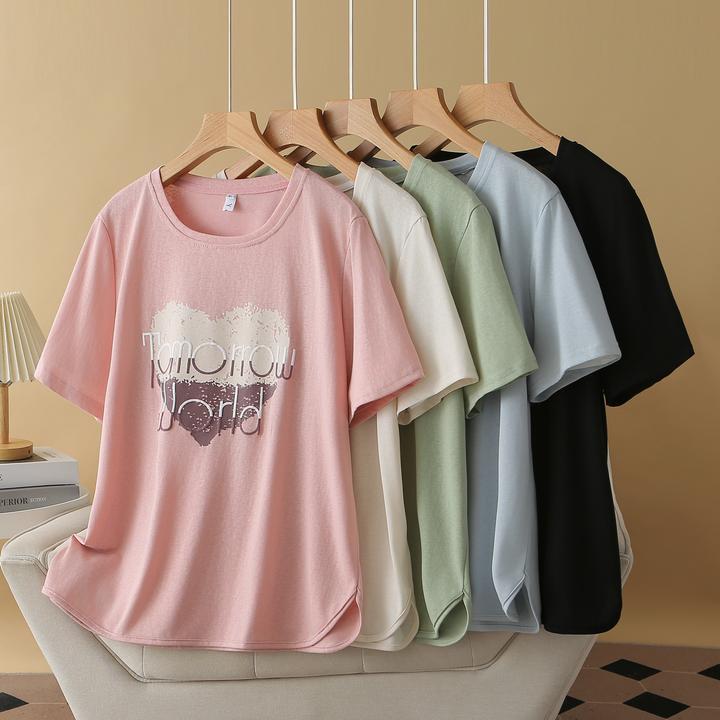 微胖女装大码女装竹节棉透气加大舒适款显瘦减龄时尚百搭短袖T恤