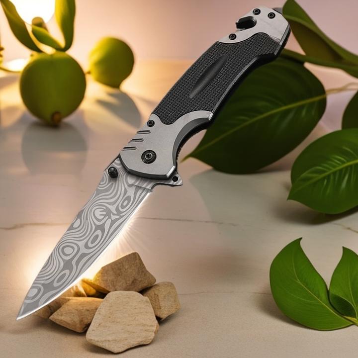 [优质]户外大马士革纹便携求生刀G10野营折叠刀不锈钢折刀户撒刀