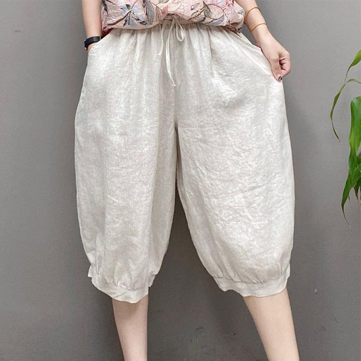 外贸意大利专柜断码清仓女矮个子薄款五分裤短裤冰丝哈伦裤夏棉麻