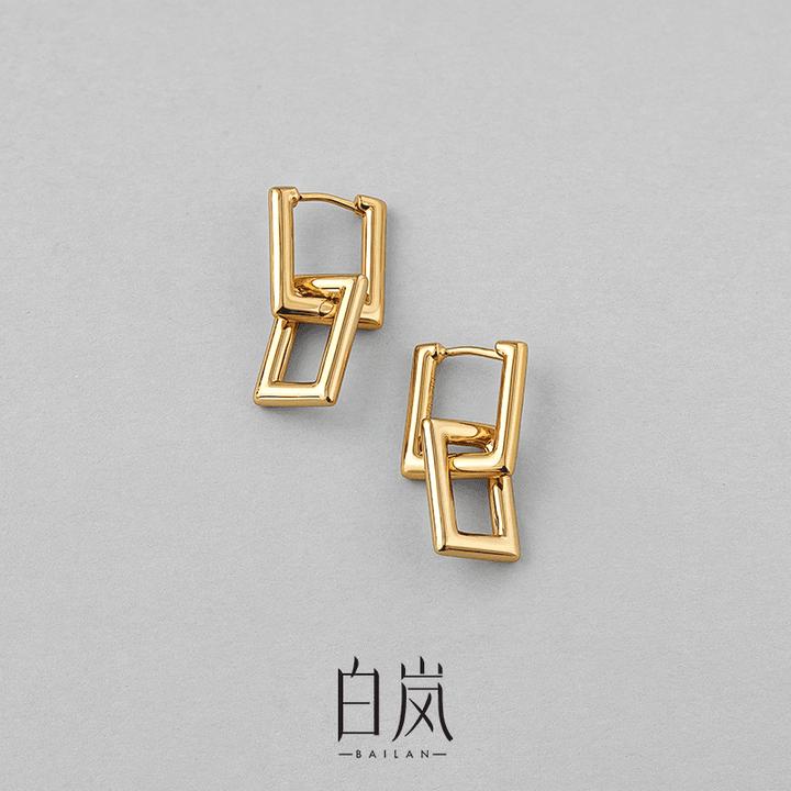 925银耳饰 白岚双扣耳钉女新款气质法式轻奢可拆卸百搭小众ED1994