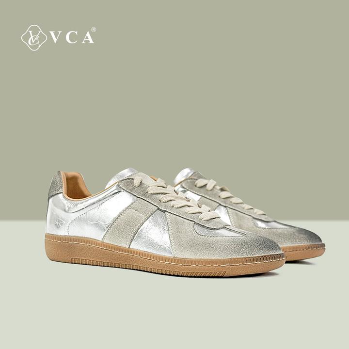 VCA德训鞋女秋冬真皮2025新款欧若风韩版百搭复古真皮休闲鞋女