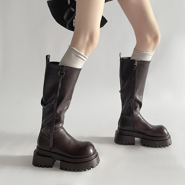 流行高跟复古不过膝英伦风长筒靴女2024秋冬新款百搭增高时装靴潮