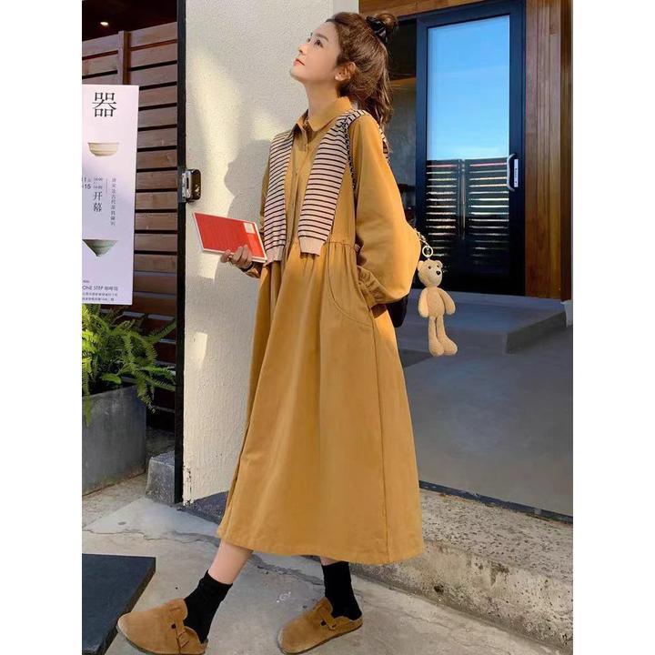 披肩衬衫连衣裙女春秋2024新款字裙娃娃裙大码宽松法式桔梗茶歇潮