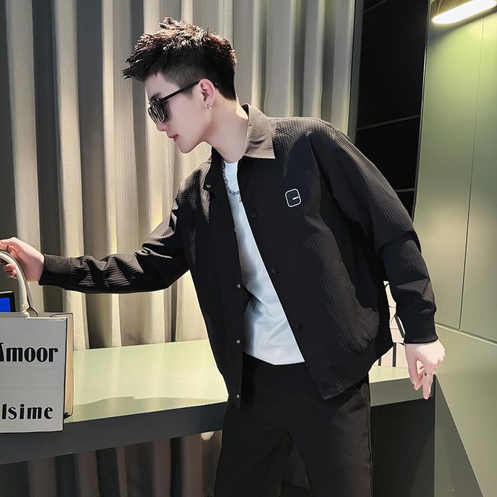 男士翻领男款夹克春秋季2024新款潮牌爆款高级感拼接百搭春装外套