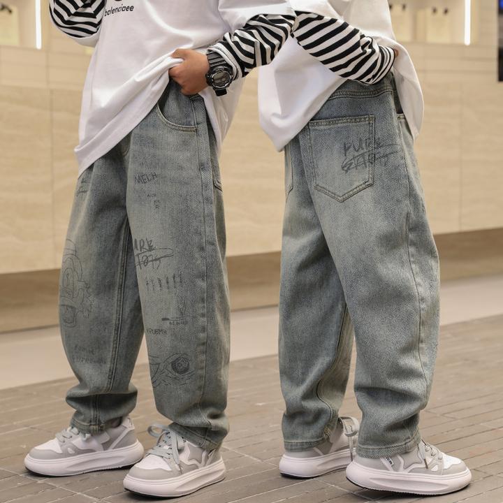 男童牛仔裤春季休闲长裤洋气宽松中大童韩版儿童裤子时尚炸街潮酷