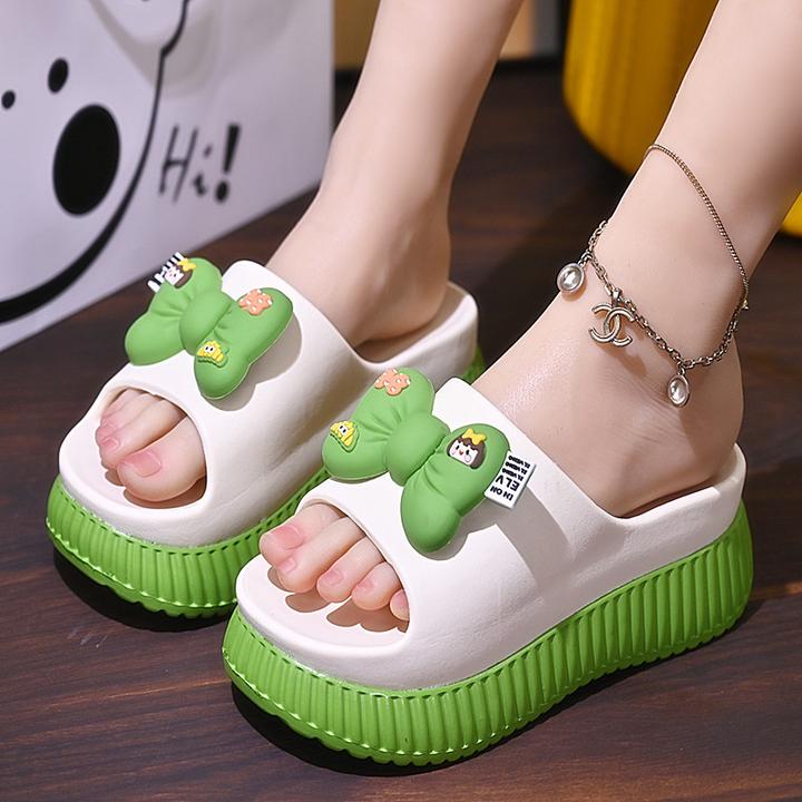 2024年网红夏季女士蝴蝶结厚底拖室内居家浴室凉拖鞋时尚沙滩外穿