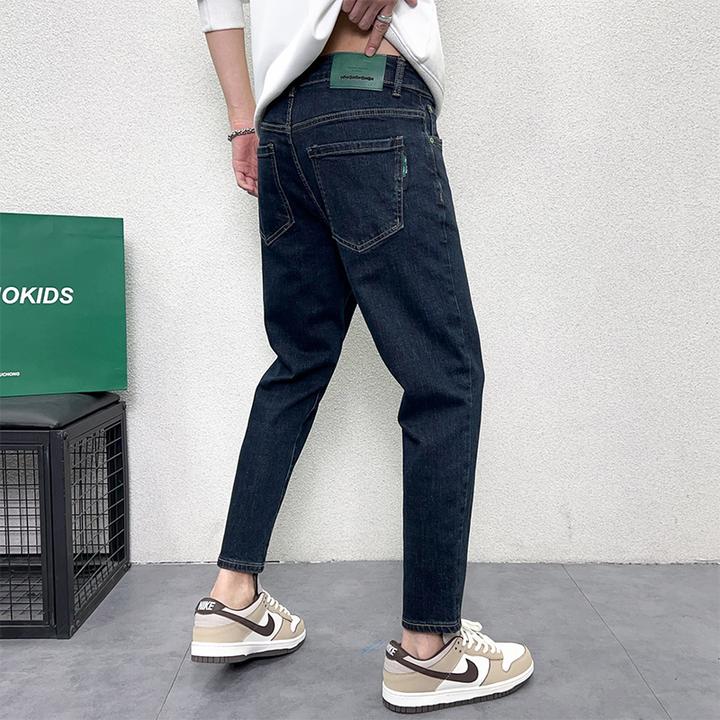 小直筒牛仔裤男冬季爆款普洗蓝色简约修身时尚休闲耐磨柔软九分裤