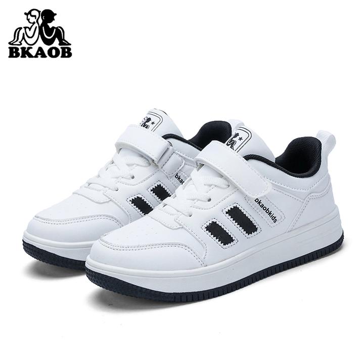 BKAOB秋季低帮魔术贴男童鞋皮面防滑女童鞋百搭休闲鞋中大童春季