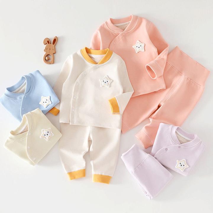 婴儿秋衣裤套装加厚德绒保暖打底宝宝秋衣秋裤高腰护肚两件套无骨