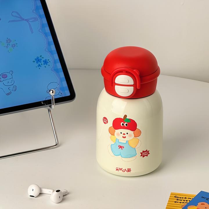 可爱苹果小狗学生316不锈钢杯子高颜值吸管保温杯大容量2024新款