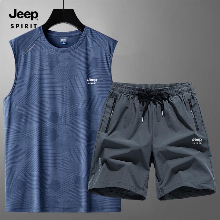 JEEPSPIRIT吉普运动套装男款大码背心短裤篮球冰丝训练服无袖t恤