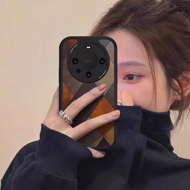 复古菱格适用华为mate60pro手机壳50保护套复古pura70pro简约防摔