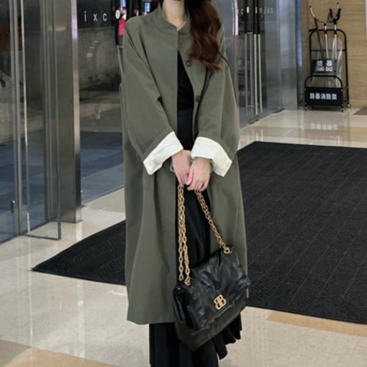 绿色复古英伦风风衣外套女士春秋薄款气质高级感休闲过膝长款大衣