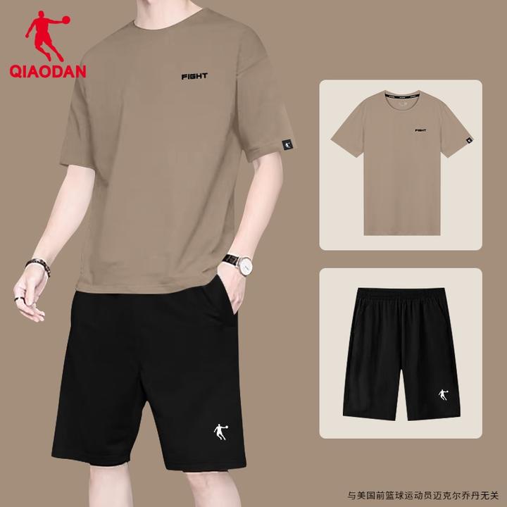 乔丹运动套装男2025夏季新款官方宽松休闲男士t恤短袖短裤两件套