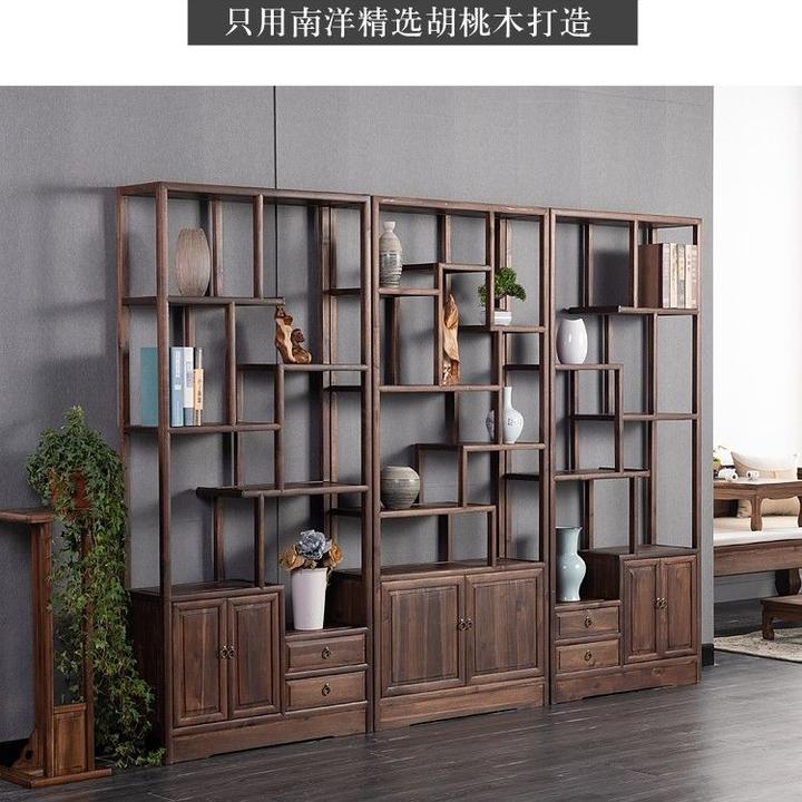 全实木胡桃木新中式博古架书柜展示置物架禅意家具多宝格木质款式