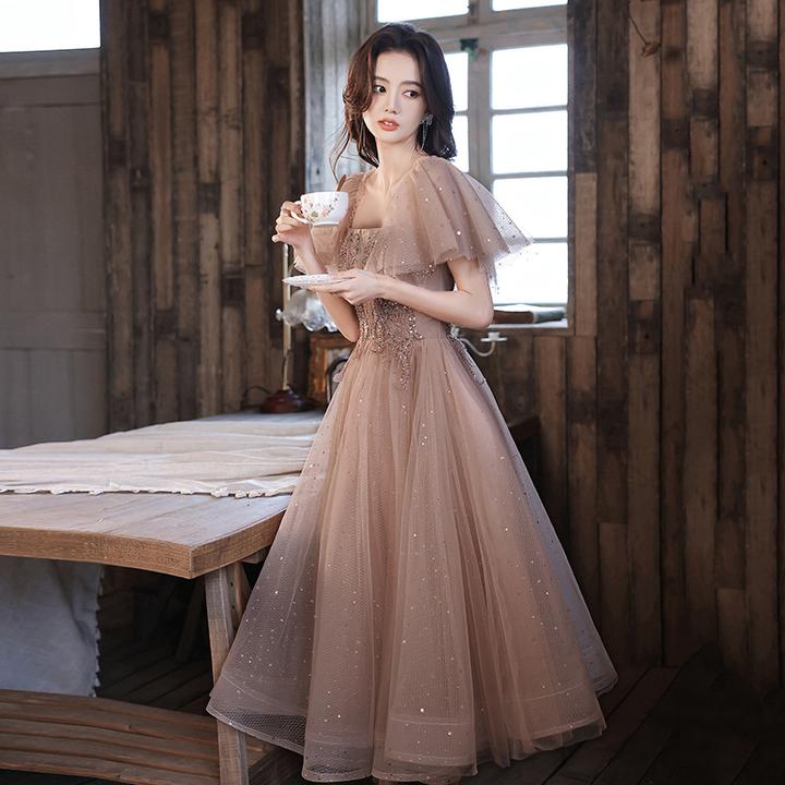 法式晚礼服裙女2024新款平时可穿公主春季伴娘服小个子显瘦连衣裙